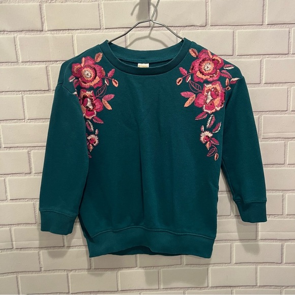Gymboree Green Sweatshirt with Floral Embroidery/size S - Picture 4 of 7